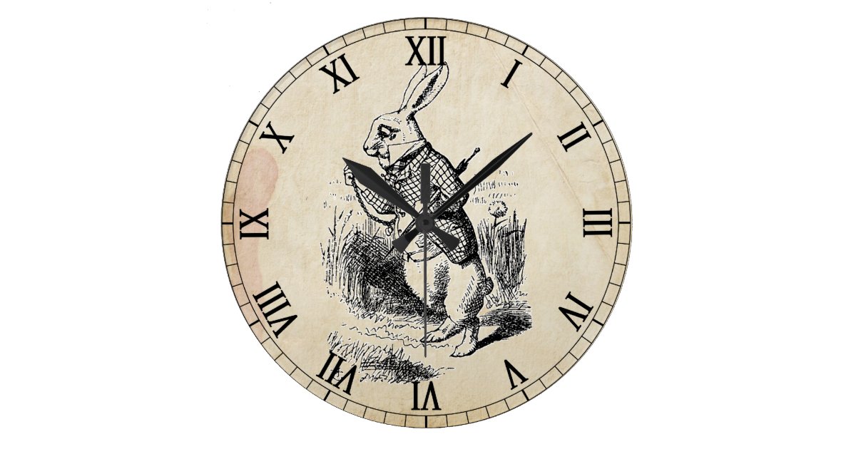 Antike weiße Kaninchen-römische Ziffern-Wanduhr Große Wanduhr | Zazzle