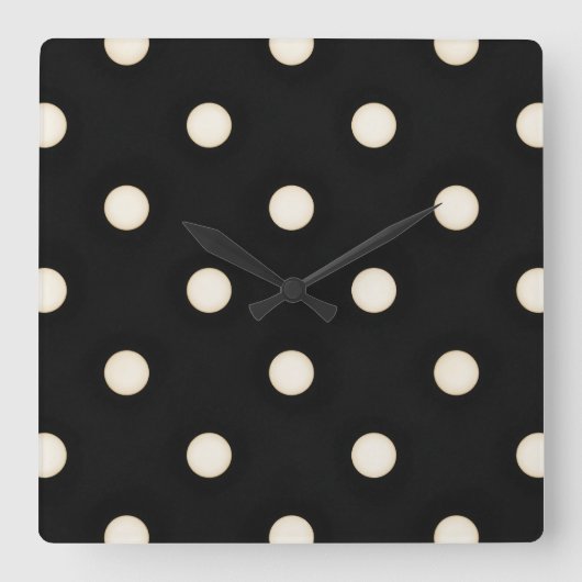 Antike weiße Polka Punkte auf schwarz erschüttert Quadratische Wanduhr (Vorderseite)