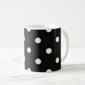 Antike weiße Polka Punkte auf schwarz Kaffeetasse (VorderseiteRechts)