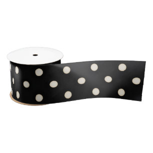 Antike weiße Polka Punkte auf schwarz Satinband