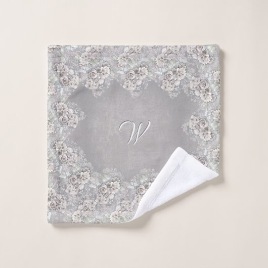 Antike weiße Rosen mit (oder außen) Ihrer Initiale Badhandtuch Set (Waschlappen)