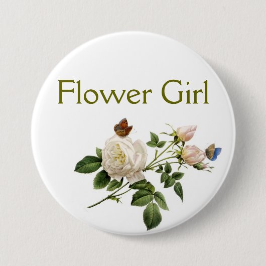 antike weiße Rosenblumen Blumenmädchen Button (Vorderseite)