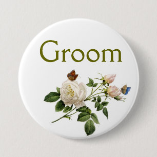 antike weiße Rosenblüten Braut oder Bräutigam Button
