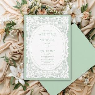 Antike weiße Spitze grüne rustikale Hochzeit Einladung