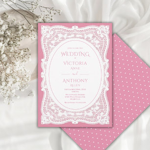 Antike weiße Spitze rosa rustikale Hochzeit Einladung