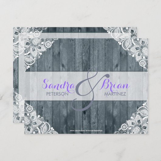 Antike weiße Spitzen Rustikale Holzabfuhr Einladun Einladung (Vorne/Hinten)