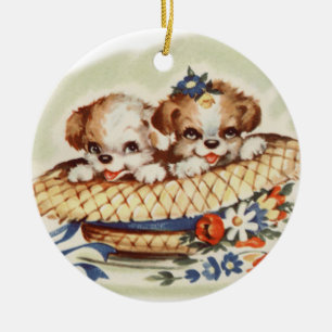 Antike Welpen mit Hut Keramik Ornament