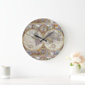Antike Weltkarte 1626 Illustrierte Kartographie Große Wanduhr (Zuhause)