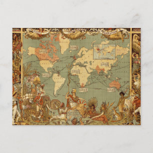 Antike Weltkarte 1886 Britisches Weltreich Poster Postkarte