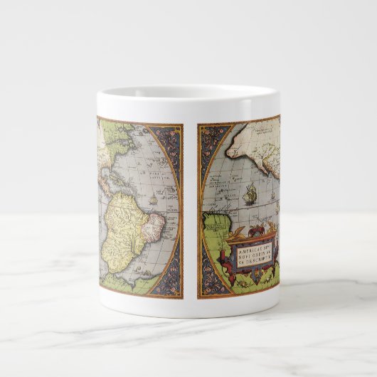 Antike Weltkarte Amerikas von Abraham Ortelius Jumbo-Tasse (Vorderseite)