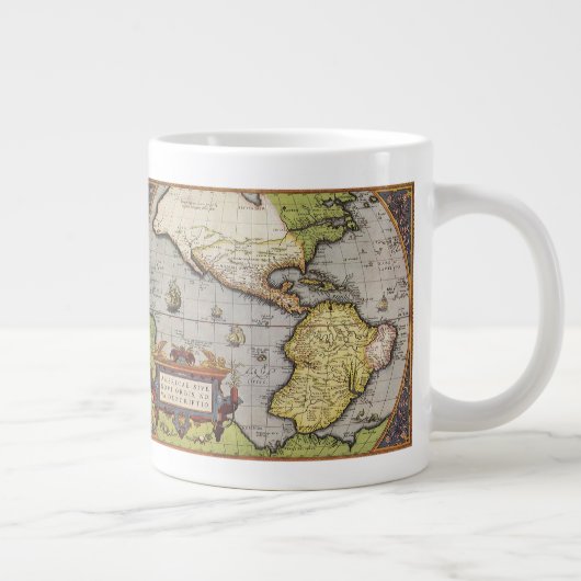 Antike Weltkarte Amerikas von Abraham Ortelius Jumbo-Tasse (Rechts)