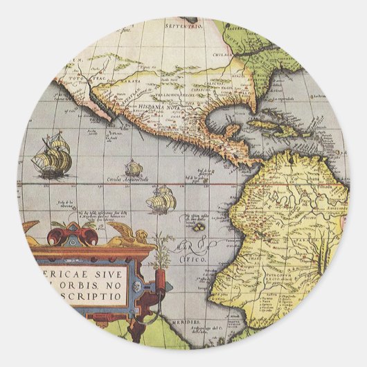 Antike Weltkarte Amerikas von Abraham Ortelius Runder Aufkleber (Vorderseite)