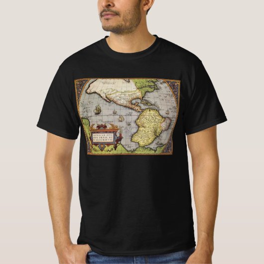 Antike Weltkarte Amerikas von Abraham Ortelius T-Shirt (Vorderseite)
