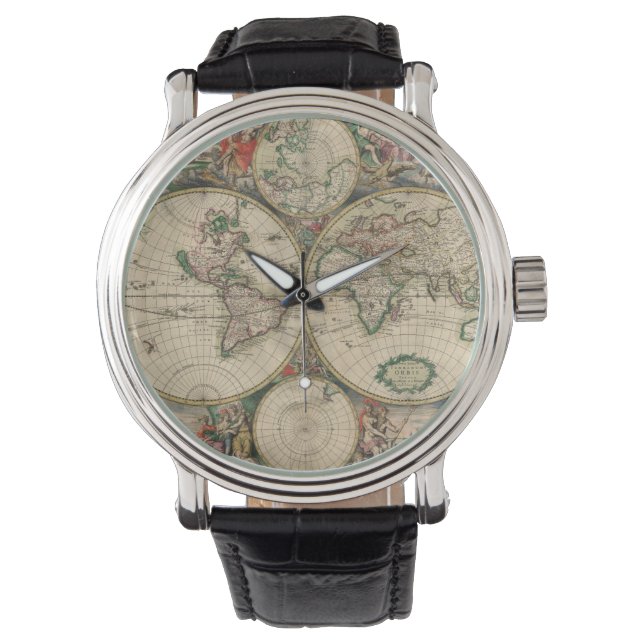 Antike Weltkarte Armbanduhr (Vorderseite)
