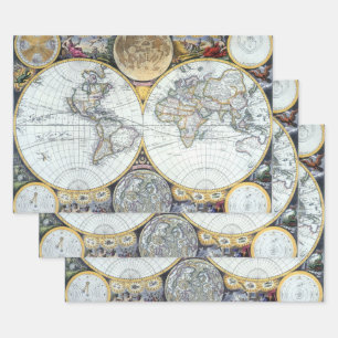 Antike Weltkarte, Atlas Maritimus von John Seller Geschenkpapier Set