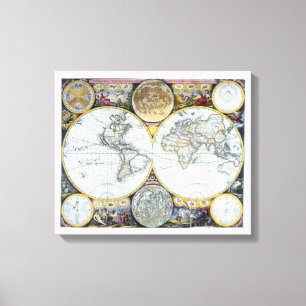 Antike Weltkarte, Atlas Maritimus von John Seller Leinwanddruck