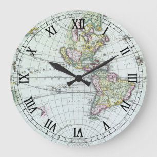 Antike Weltkarte aus dem 17. Jahrhundert, Frederic Große Wanduhr