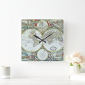 Antike Weltkarte aus dem 17. Jahrhundert, Frederic Quadratische Wanduhr (Zuhause)