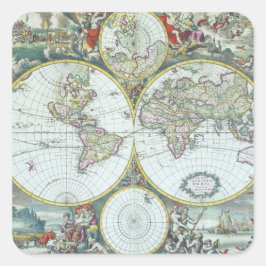 Antike Weltkarte aus dem 17. Jahrhundert, Frederic Quadratischer Aufkleber