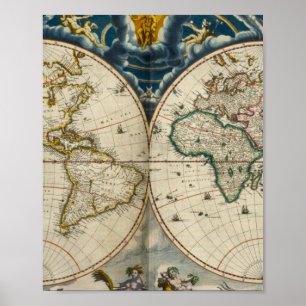 Antike Weltkarte - Blaeu, Joan 1664 Poster