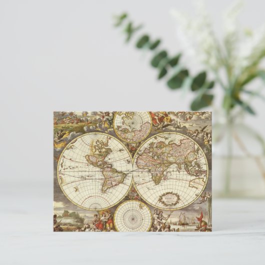 Antike Weltkarte, c. 1680. Von Frederick de Wit Postkarte (Stehend Vorderseite)