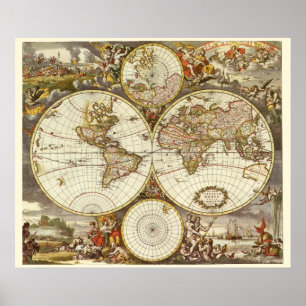 Antike Weltkarte, ca. 1680. Von Frederick de Wit Poster