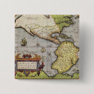 Antike Weltkarte der Amerikas, 1570 Button