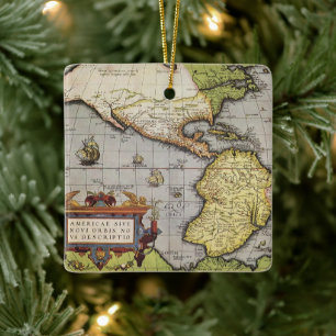 Antike Weltkarte der Amerikas, 1570 Keramikornament