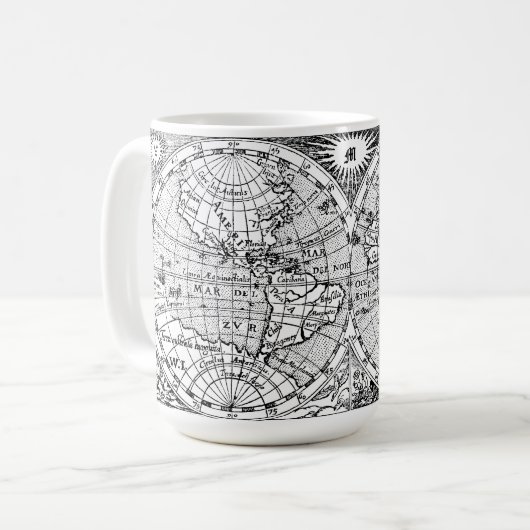Antike Weltkarte Druck mit Monogramm Vorlage Kaffeetasse (Vorderseite Links)