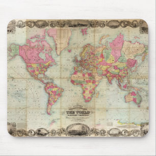 Antike Weltkarte durch John Colton, circa 1854 Mousepad
