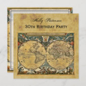 Antike Weltkarte, gestörte BG SQ Geburtstag Einladung (Vorne/Hinten)