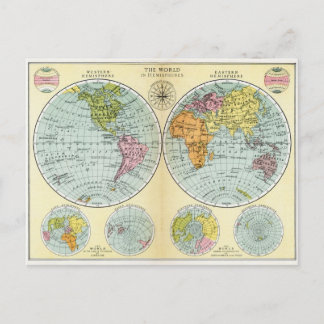 Antike Weltkarte in Hemisphären Postkarte