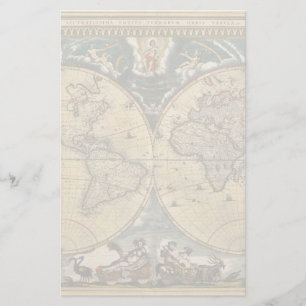 Antike Weltkarte J. Blaeu 1664 Briefpapier
