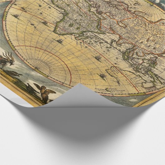 Antike Weltkarte J. Blaeu 1664 Geschenkpapier (Ecke)
