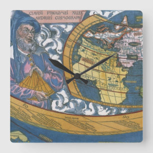 Antike Weltkarte mit Claudius Ptolemäus, 1507 Quadratische Wanduhr