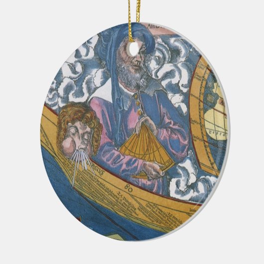 Antike Weltkarte mit Claudius Ptolemy, 1507 Keramikornament (Links)