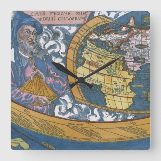 Antike Weltkarte mit Claudius Ptolemy, 1507 Quadratische Wanduhr (Vorderseite)