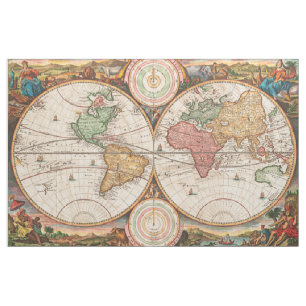 Antike Weltkarte mit Hemisphären Stoff
