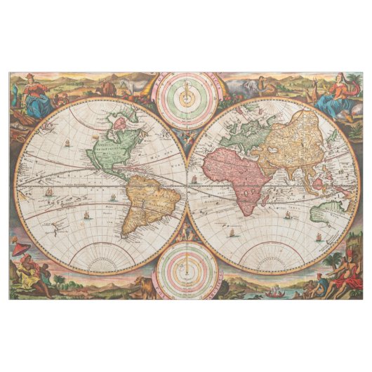 Antike Weltkarte mit Hemisphären Stoff (Yard (91,4 cm))