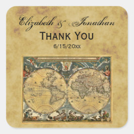 Antike Weltkarte, Not leidende BG-Umschlag Aufkleb Quadratischer Aufkleber