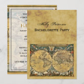 Antike Weltkarte, Not leidende BG V Bachelorette Einladung (Vorne/Hinten)