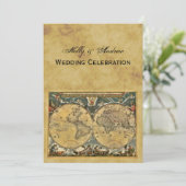 Antike Weltkarte, Not leidende BG V Hochzeit Einladung (Stehend Vorderseite)