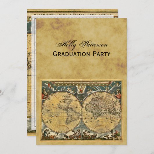 Antike Weltkarte, Not leidender BG V Abschluss Einladung (Vorne/Hinten)