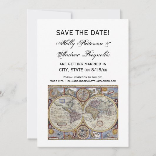 Antike Weltkarte Nr. 3 Save the Date Einladung (Vorderseite)