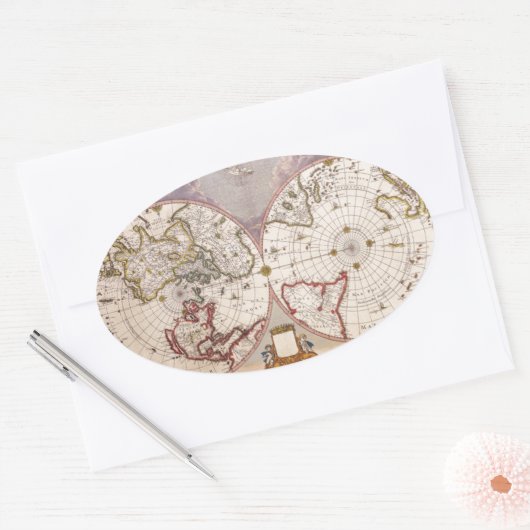 Antike Weltkarte Ovaler Aufkleber (Umschlag)