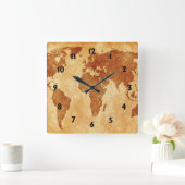Antike Weltkarte Quadratische Wanduhr (Zuhause)