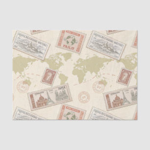 Antike Weltkarte Reisen Briefmarken (1) Seidenpapier