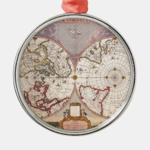 Antike Weltkarte Silbernes Ornament