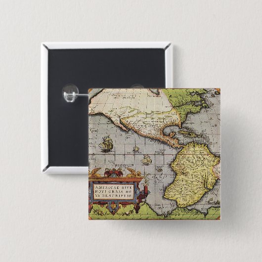 Antike Weltkarte von Amerika, 1570 Button (Vorne & Hinten)