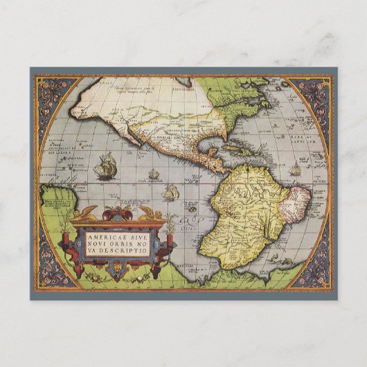 Antike Weltkarte von Amerika, 1570 Postkarte (Vorderseite)